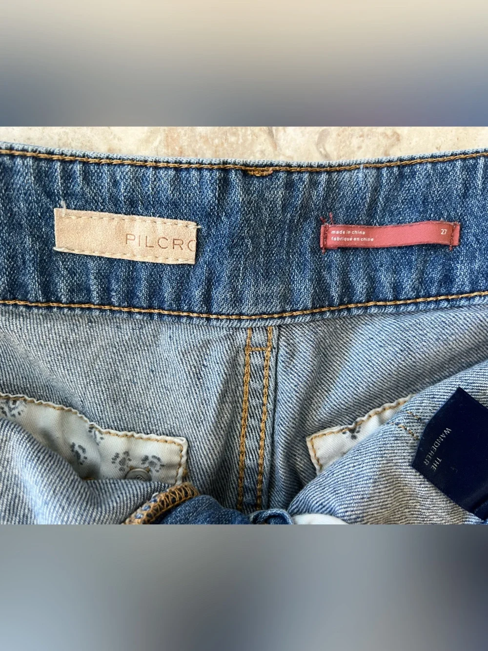 Pilcro Anthropologie The Wanderer Cutoff Raw Hem Blue Denim 3" Jean Shorts, 27 - Picture 7 of 10